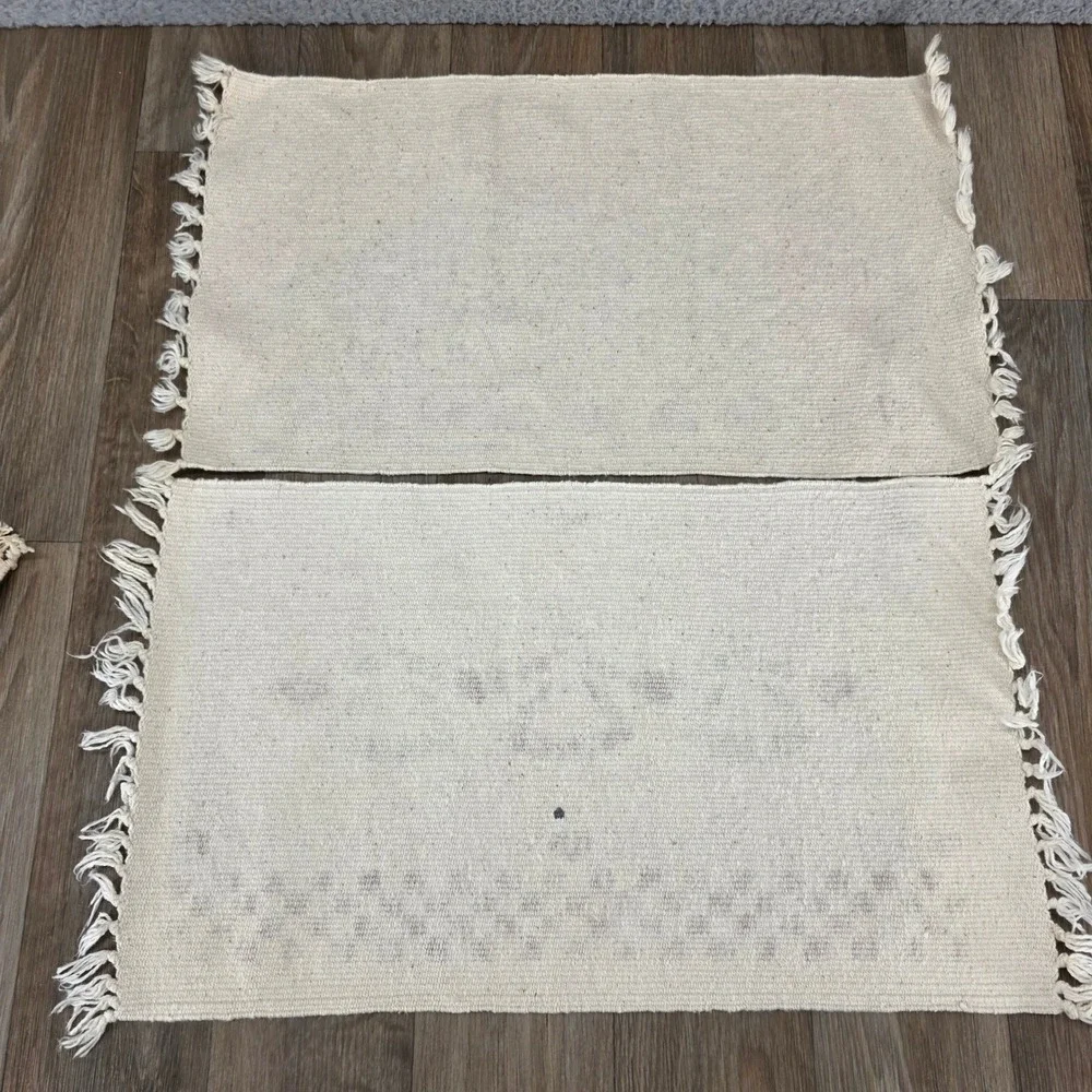 Vintage Country Folk Art Woven Placemats‎ Set 4 Saltbox House Heart Sampler Blue